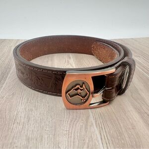 Australian Tooled Leather Belt Kangaroos Boomerangs Size 36 | Made in Australia